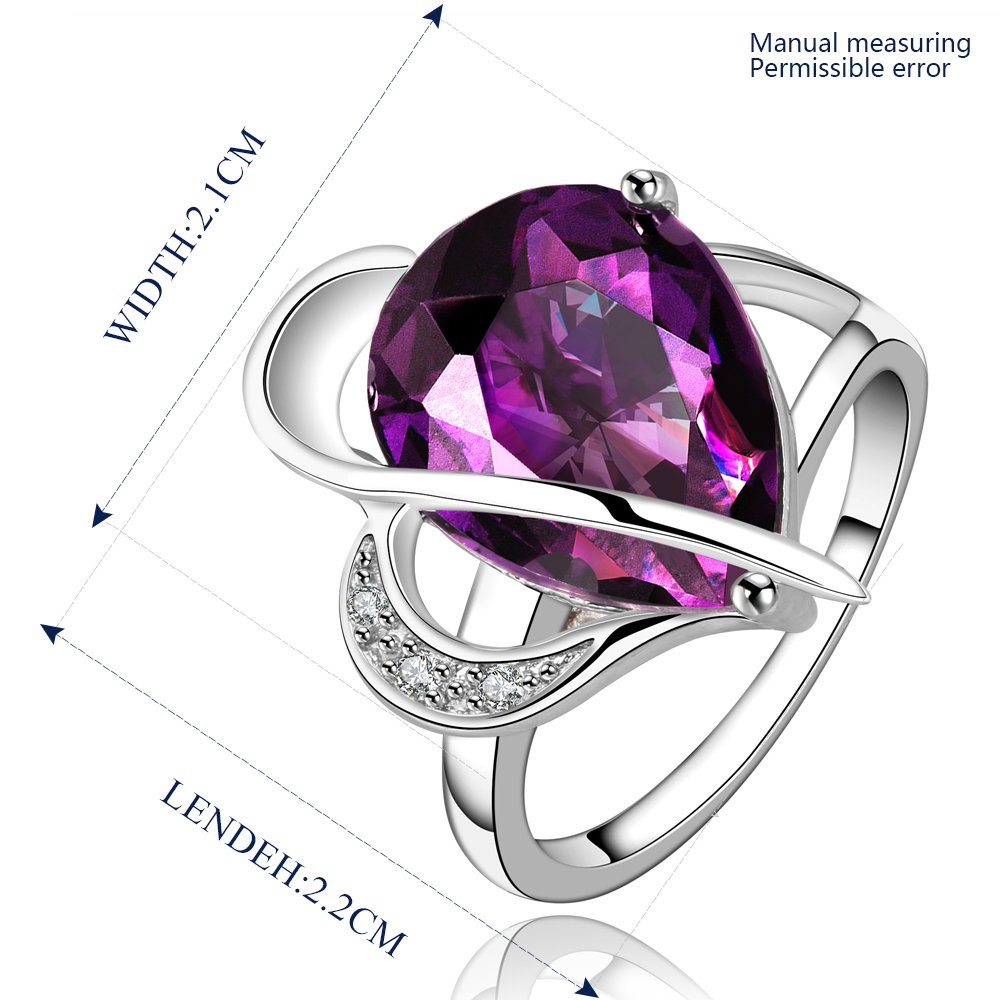 Platinum diamond shaped purple zircon luxury ring R002