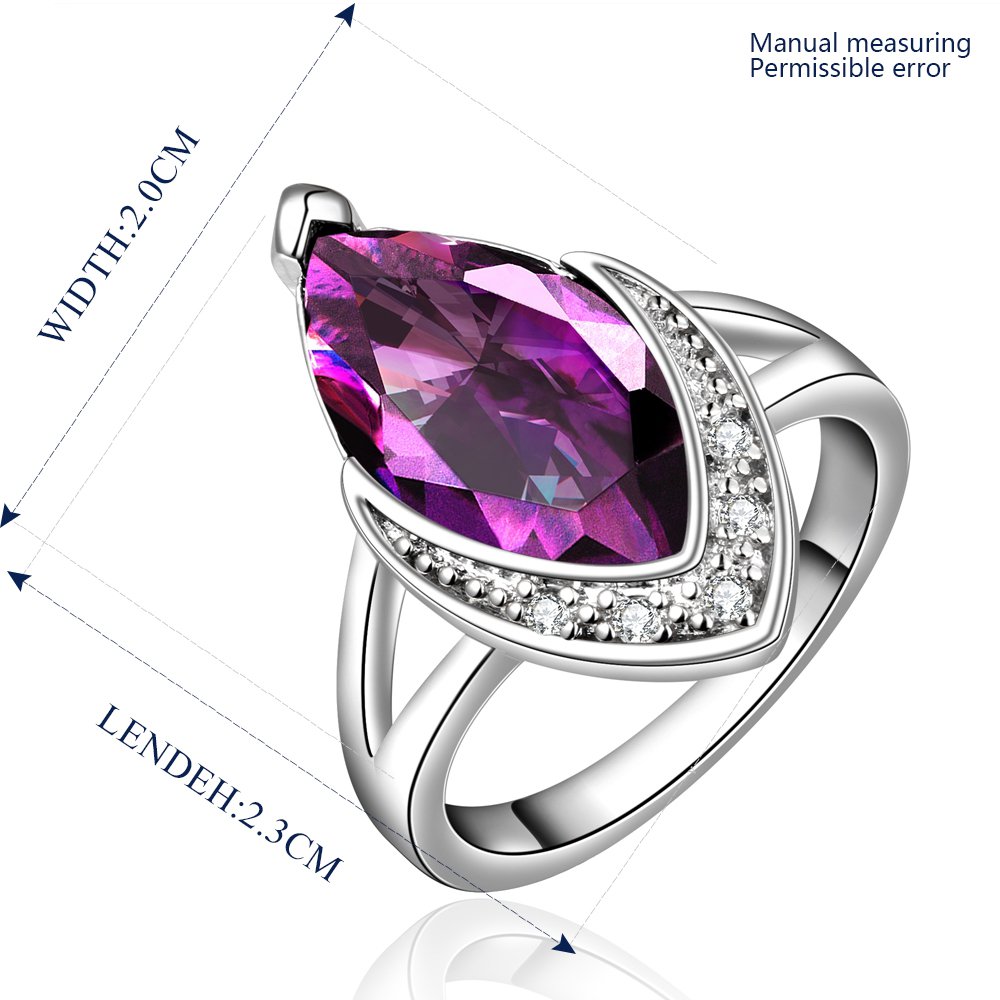 Platinum diamond shaped purple zircon luxury ring R007