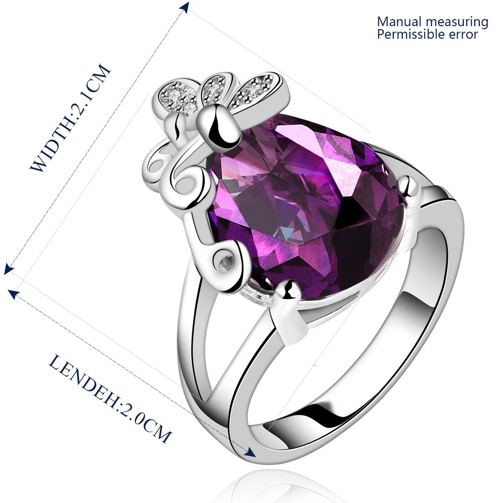 Platinum diamond shaped purple zircon luxury ring R008