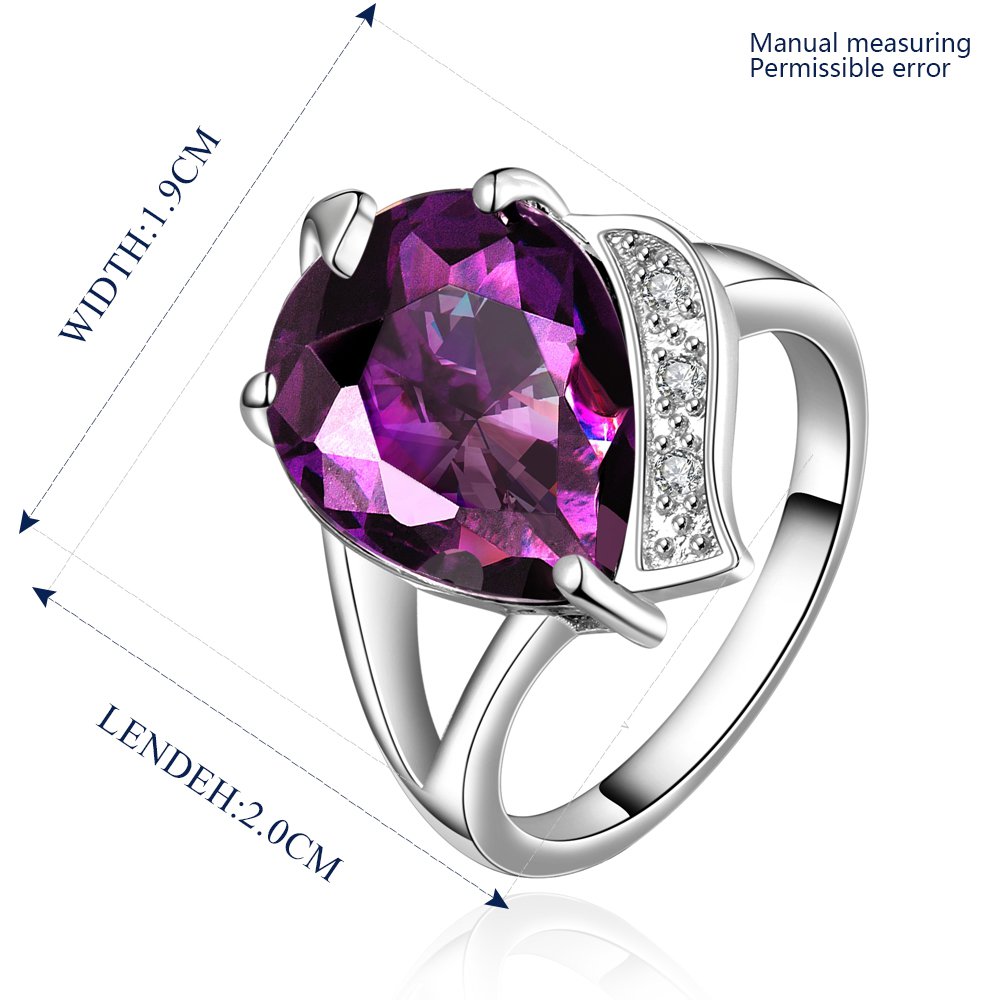 Platinum diamond shaped purple zircon luxury ring R009