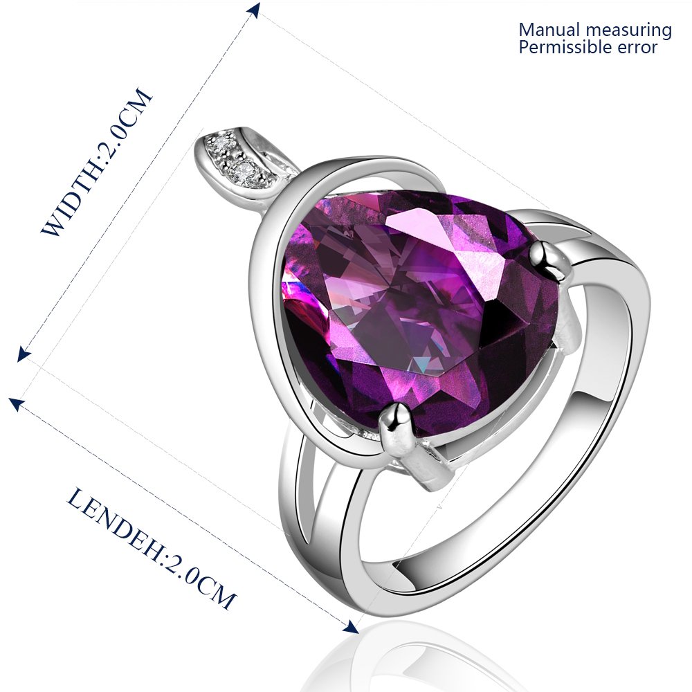 Platinum diamond shaped purple zircon luxury ring R012