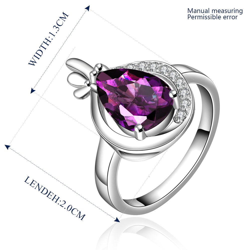 Platinum diamond shaped purple zircon luxury ring R014