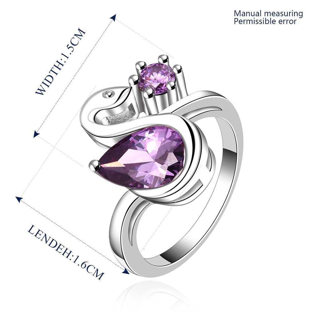 Platinum diamond shaped purple zircon luxury ring R016