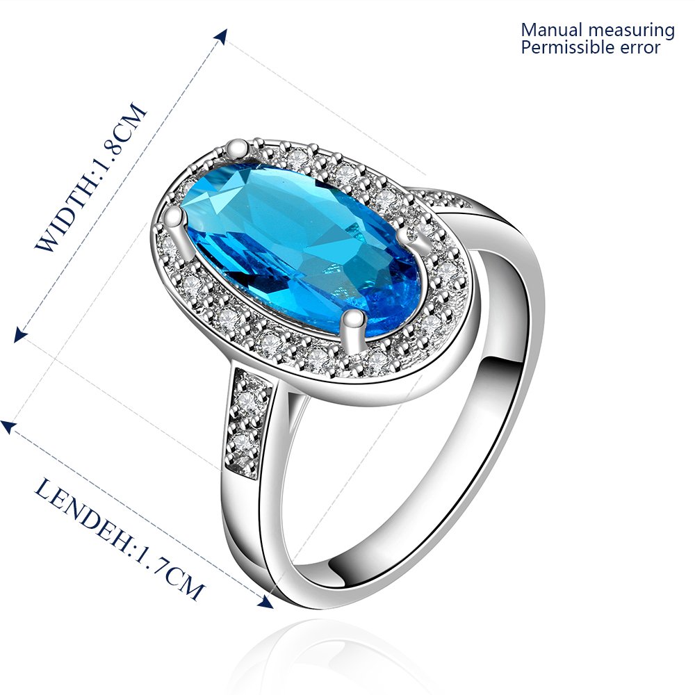 Platinum diamond shaped pure blue zircon luxury ring R003