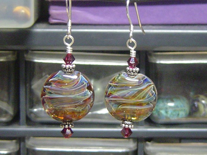 RAINBOW SWIRLS Lampwork Boro Glass Beads Earrings