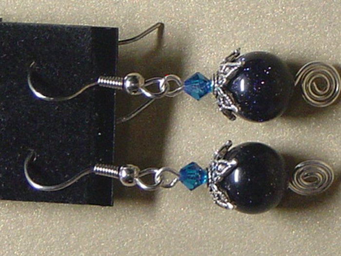 SWAROVSKI CRYSTALS & BLUE GOLDSTONE Gemstones Earrings