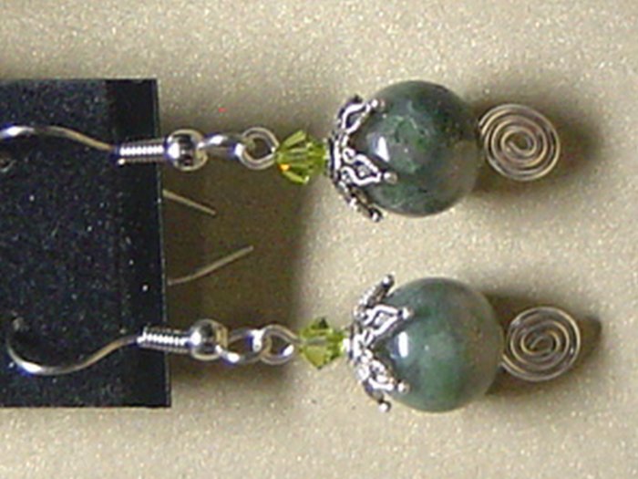 SWAROVSKI CRYSTALS & MOSS AGATE Gemstones Earrings