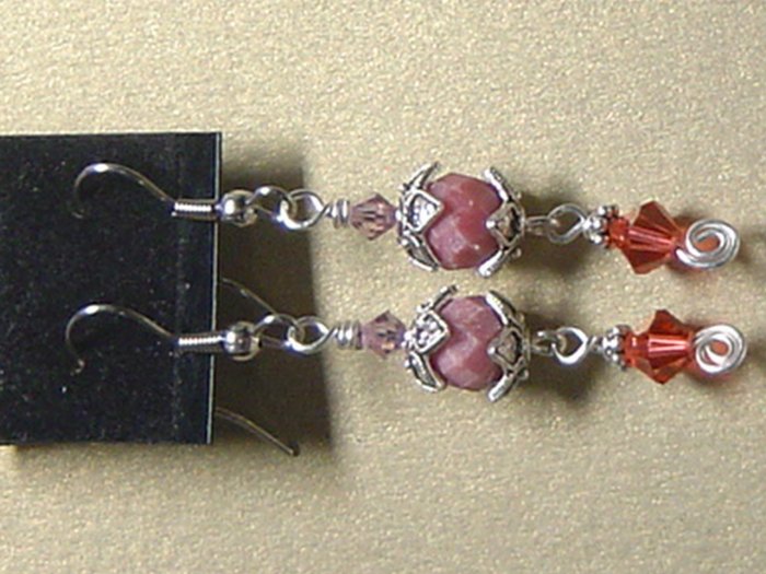 SWAROVSKI CRYSTAL & RHODONITE Gemstones Earrings