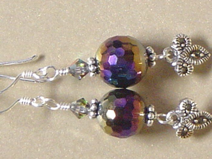 RAINBOW QUARTZ Gemstones & MARCASITE CHARM Earrings