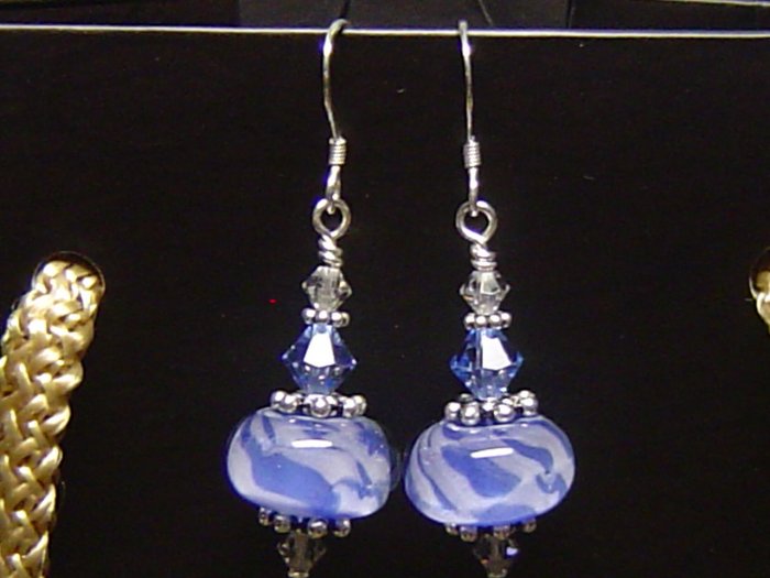 CLOUDY BLUE SKY Lampwork Glass Bead Earrings - KM