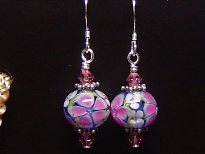 PINKY FLOWERS Lampwork Glass Beads Earrings - KM