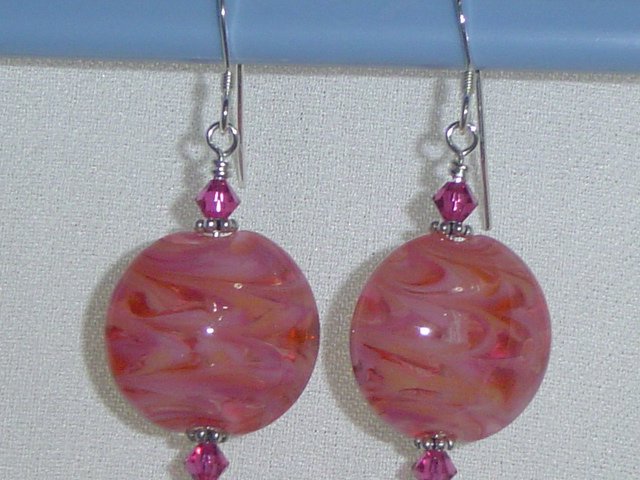 PINK LOLLIPOPS Lampwork Glass Lentil Beads Earrings - KM