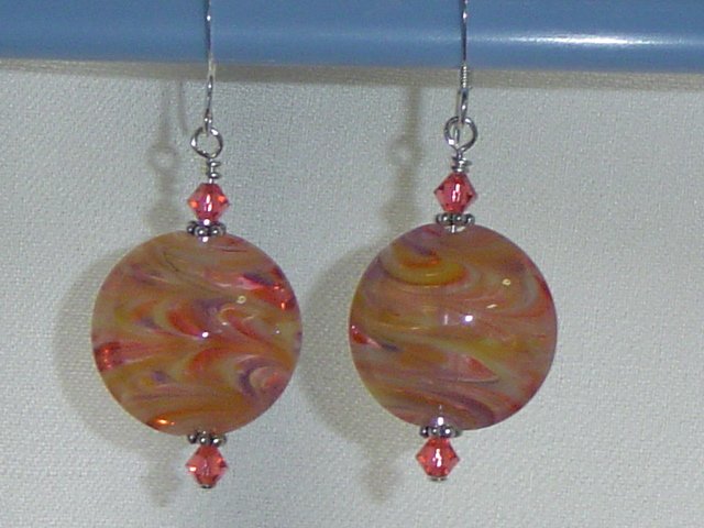 ORANGE LOLLIPOPS Lampwork Glass Lentil Beads Earrings - KM