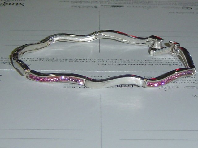 Sterling Silver Bracelet with Pink Crystals