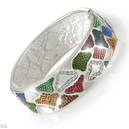 Sterling Silver Bangle with Rainbow Colors Crystals