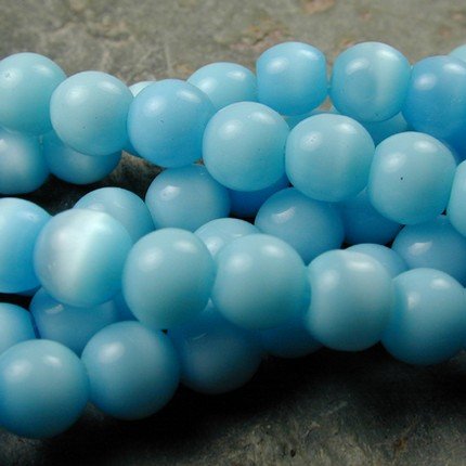 Light Blue Cats Eye Beads (8mm) Round, 15 Inch Strand