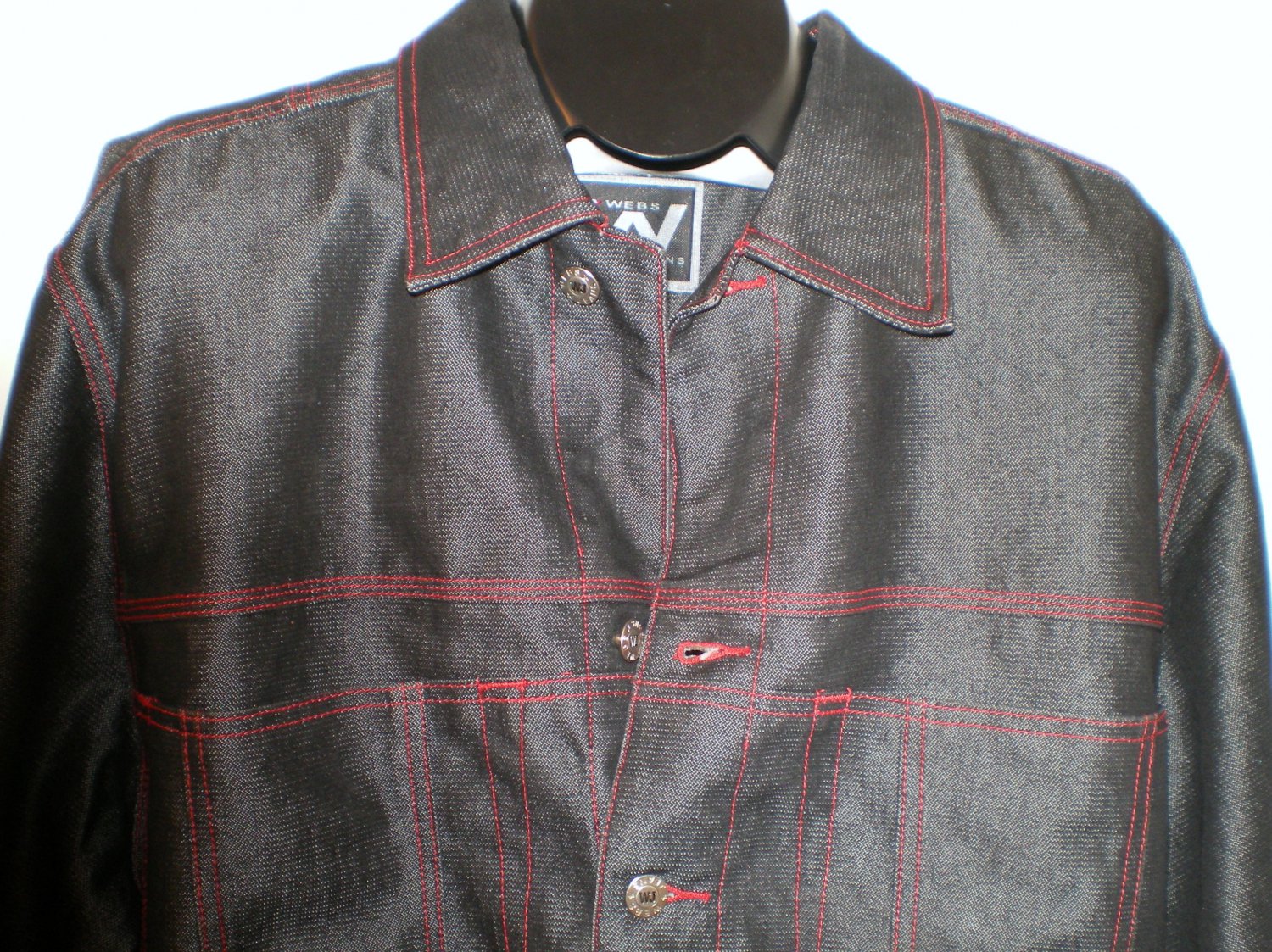 Black Denim Jean Jacket Mens Coat Webs LARGE Trucker