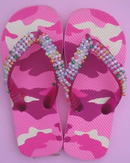 Beaded Camo Flip Flops for Girl's