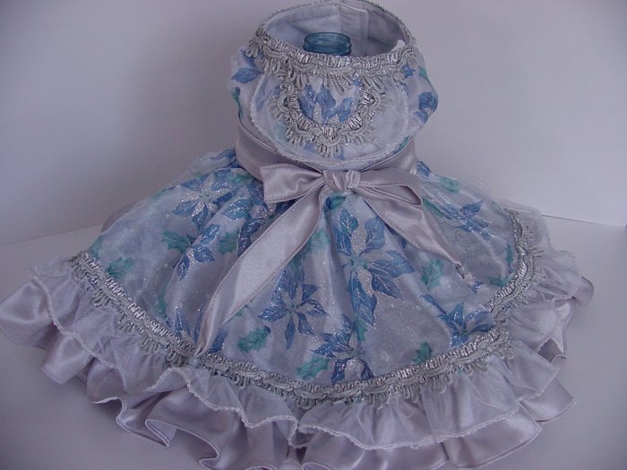 Dog Clothes Appareal - Blue and Silver Holiday Poinsetta Dress