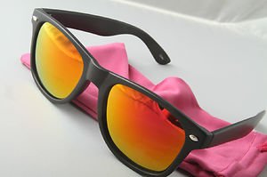 Matte Black Sunglasses With Pink Sunset mirrored lenses retro 80s vintage style