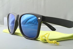 Matte Black Sunglasses With Ice Blue mirrored lenses retro 80s vintage style