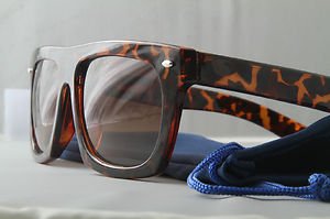 Retro Tortoise FLAT-TOP thick frame dope Sunglasses gradient lenses w/POUCH