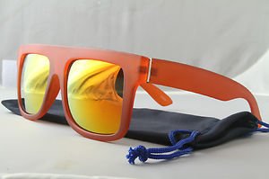 Funky Matte FLAT-TOP sunglasses Orange with gold mirror lenses Dope shades POUCH
