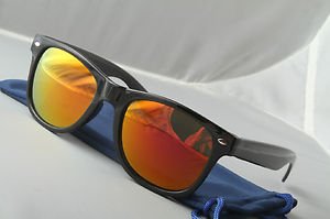 Gloss Black Sunglasses With Pink Sunset mirrored lenses retro 80s vintage style