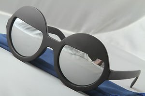 Black Funky Sleepy Eye sunglasses Chrome mirrored round lens half moon shades