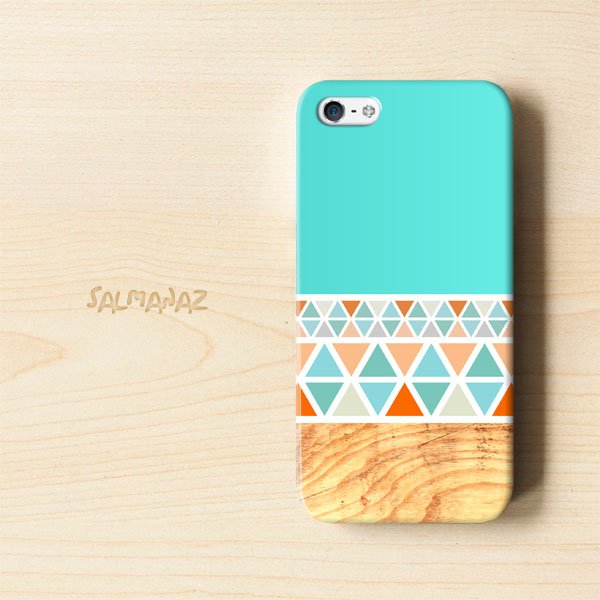 Geometric Wood IPhone 5 3D Case, Geometric Mint Wood IPhone 5 3D Cover