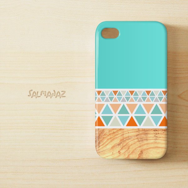 Geometric Wood IPhone 4 4s 3D Case, Geometric Mint IPhone 4 4s 3D Cover
