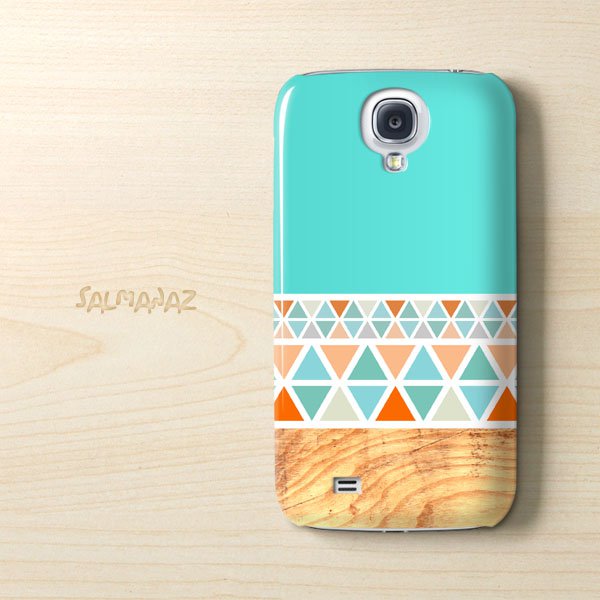 Geometric Wood Samsung Galaxy S4 I9500 Case, Geometric Mint Wood Galaxy S4 I9500 Cover
