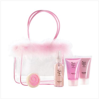 Strawberry Bath Set in Maribou Bag