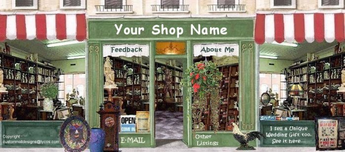 Web Site or Auction Template Antique Shop Boutique Navigational Header Logo & Custom Links