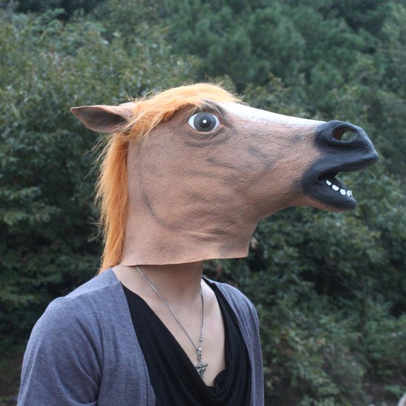 Brown Creepy Horse Head Face Animal Costume Halloween Party Props