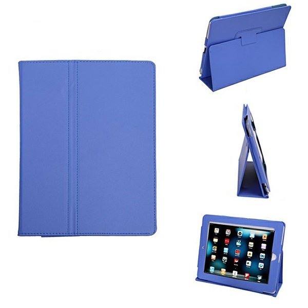 Blue Colour Synthetic Leather Skin Case Cover Pouch Protector Kickstand For Apple iPad 1 1st