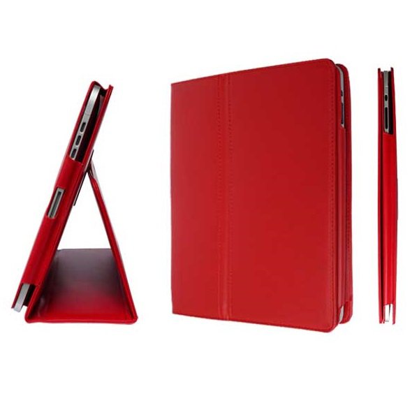 Red Colour Synthetic Leather Skin Case Cover Pouch Protector Kickstand For Apple iPad 1 1st