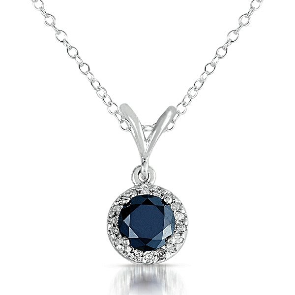 0.25 ct Black Diamond Solitaire Halo 14k White Gold Pendant & Necklace Set (K1295-025WB)