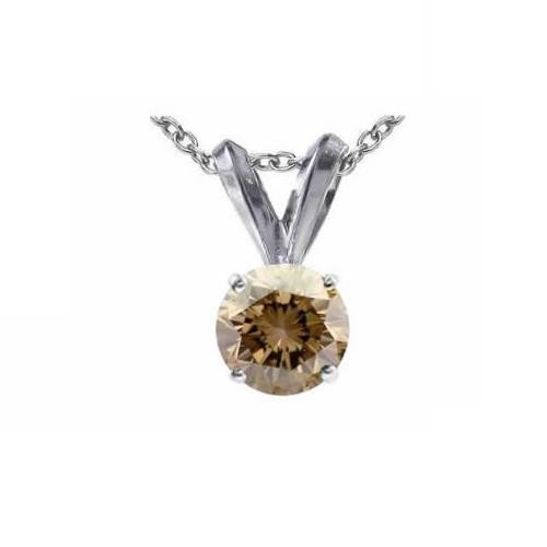 0.75 ct Chocolate Brown Round Diamond Solitaire 14K White Gold Pendant Set + GIFT (K1243-RD-075WBR)