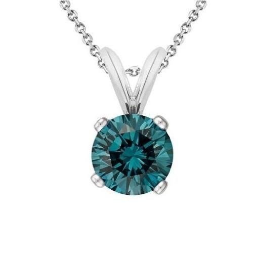 0.75 ct Blue I1 Round Diamond Solitaire 14K White Gold Pendant Set + GIFT (K1243-RD-075WBL)