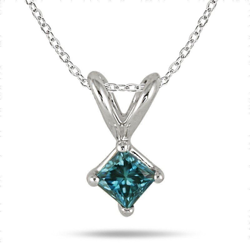 0.75 ct Blue I1 Princess Diamond Solitaire 14K White Gold Pendant Set + GIFT (K1243-PC-075WBL)