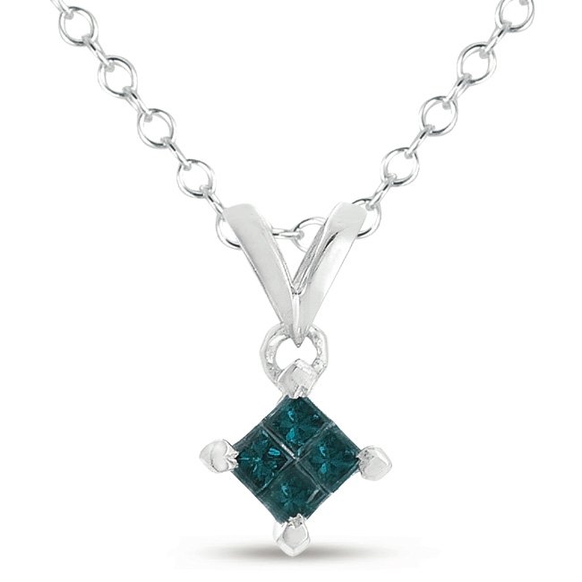 0.25 ct Princess Blue Diamond 10k White Gold Pendant + Necklace Set (K4-025WBL-10KT)