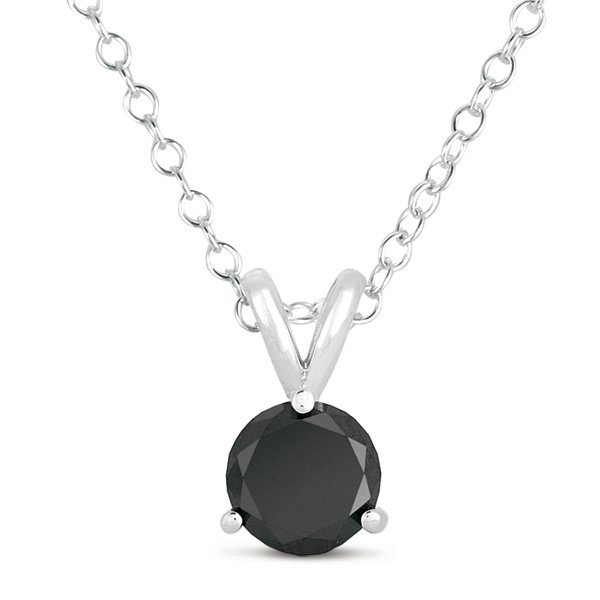 2 ct Solitaire Round Black Diamond 14k White Gold Rope Necklace + Pendant Set (K1050-200WB)