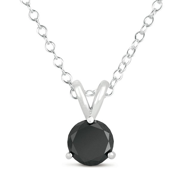 0.35ct Black Diamond Solitaire Pendant Necklace 14k White Gold + CHARM BRACELET (K1050-035WB-PROMO)