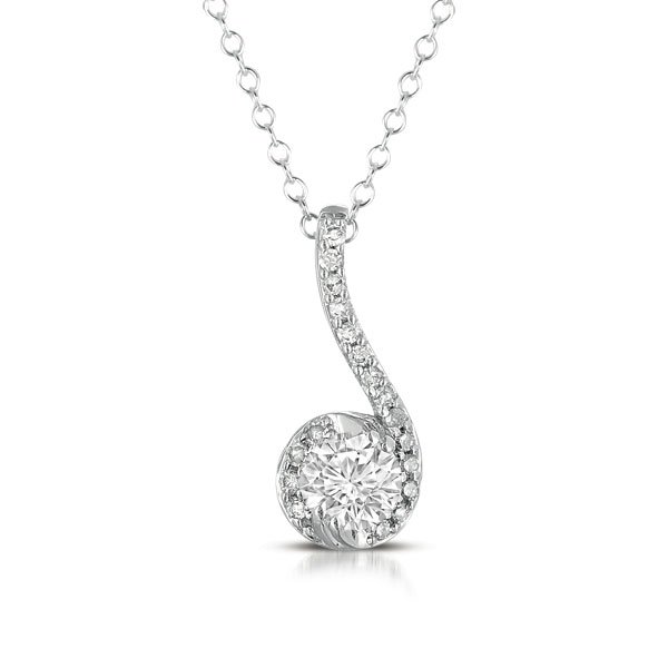 0.33 ct Round Diamond Halo Musical Note 14k White Gold Pendant & Necklace + GIFT (K1247-033W)