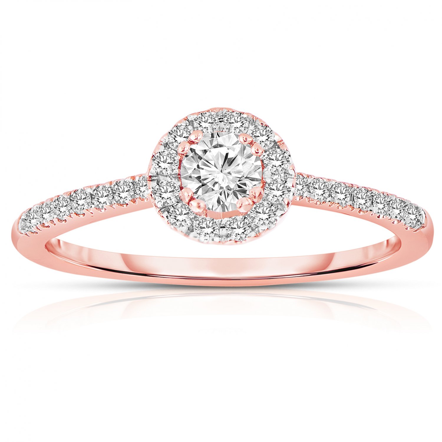0.50 ct Round Diamond Halo Cluster Bridal Engagement Ring 14k Rose Gold SALE (ER1375-RD-050RG-PROMO)