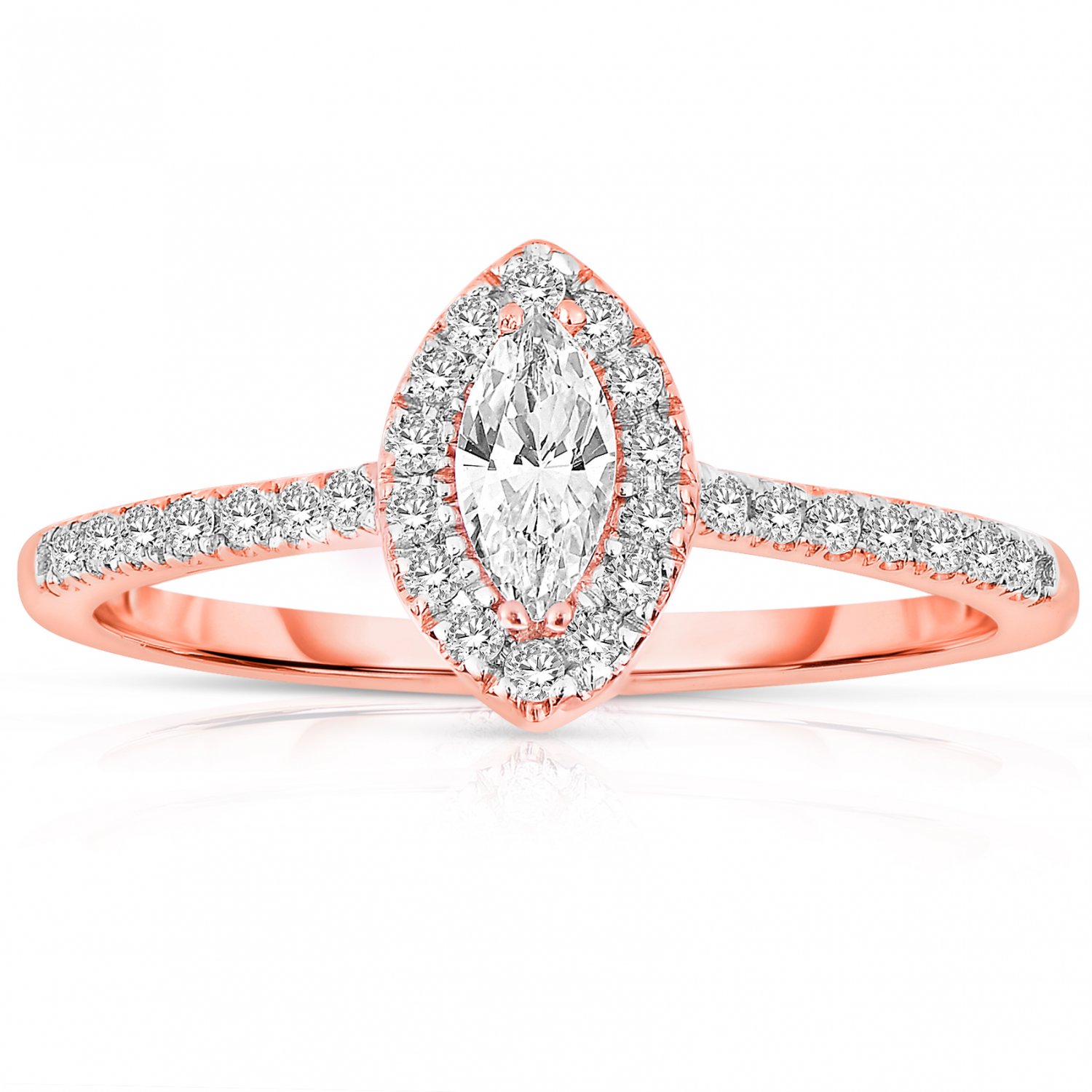 0.50 ct Marquise Diamond Halo Bridal Engagement Ring 14k Rose Gold SALE (ER1375-MQ-050RG-PROMO)