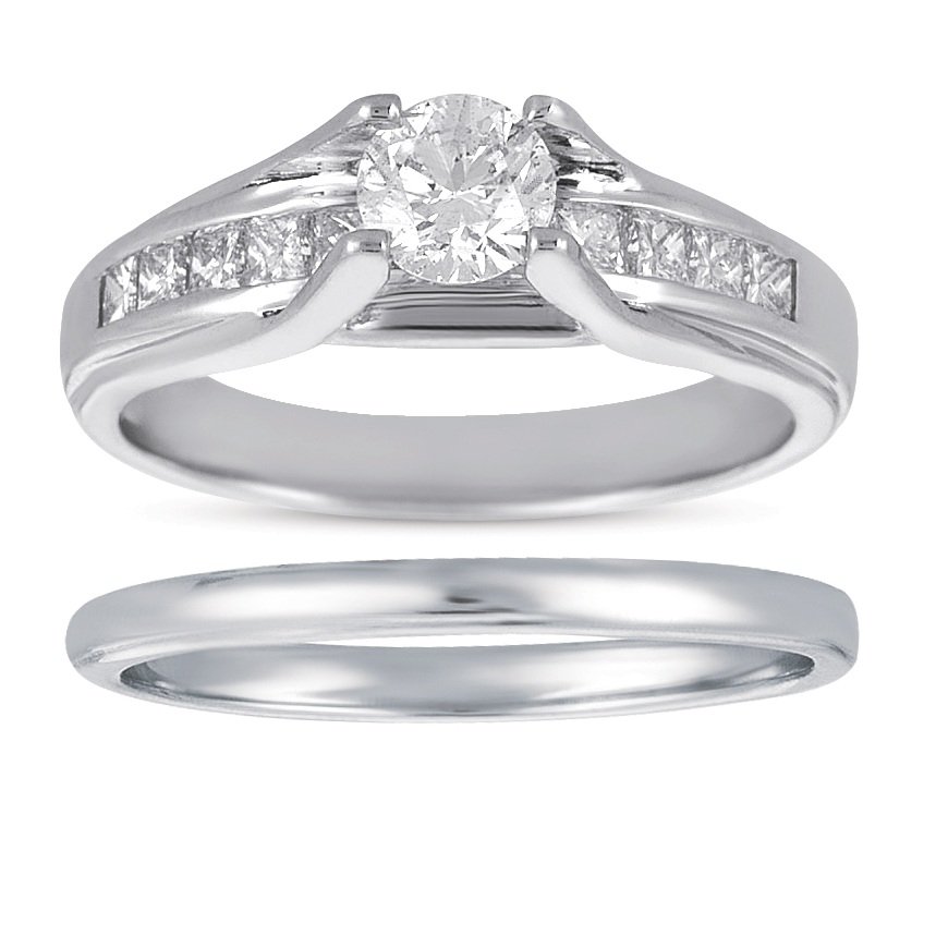 0.75 ct Princess & Round Diamond Bridal Ring Wedding Band Set 14k White Gold (BR1018-RD-075W)
