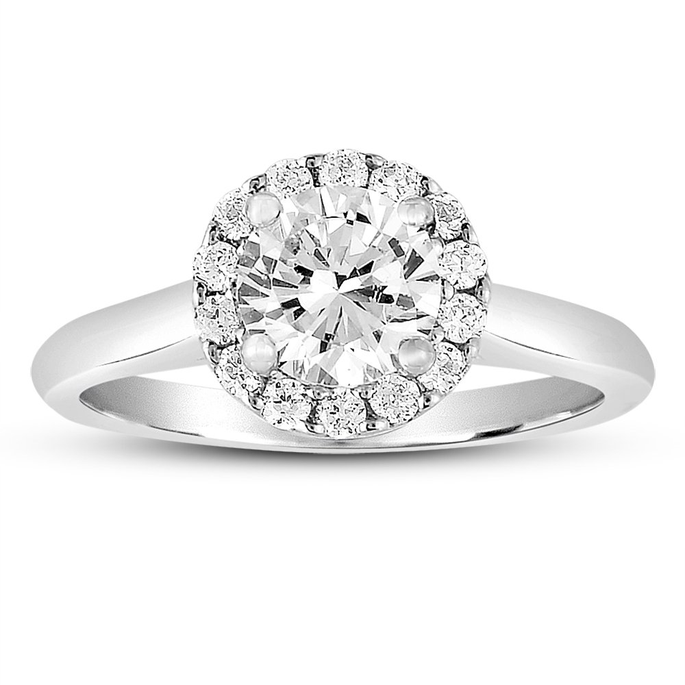 0.75 ct Round Halo Cluster Diamond Bridal Wedding Engagement Ring 14k White Gold (ER1356-RD-075W)