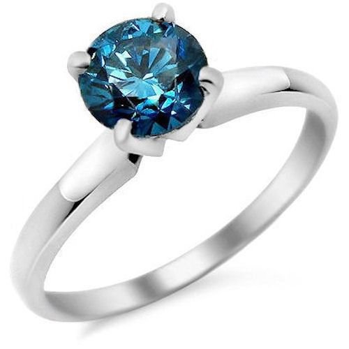1ct Blue Round Diamond Solitaire Love Bridal Engagement Ring 14k White Gold SALE (TSR100WBL-PROMO)